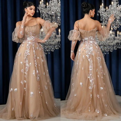 Robe de bal drapée en tulle avec appliques et bretelles spaghetti sur mesure pour occasions spéciales