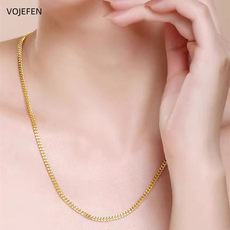 VOJEFEN AU750 Gold Cuban Necklaces Jewelry 18 K Gold Necklace Chains Choker Miami Links Neck Luxury Fine Jewellery Certificada