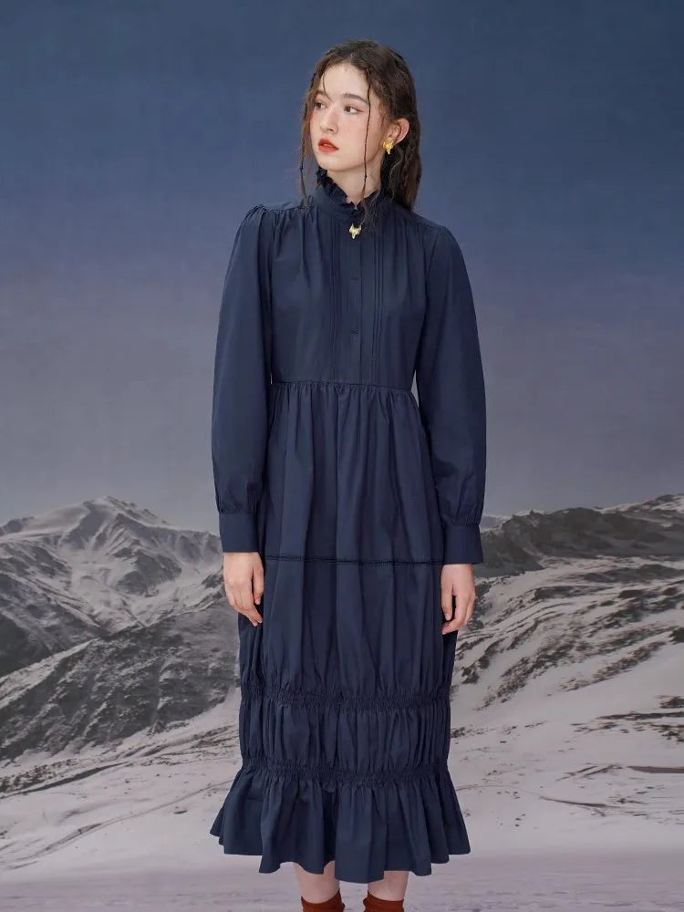 Robe plissée à manches longues pour femme, printemps et automne