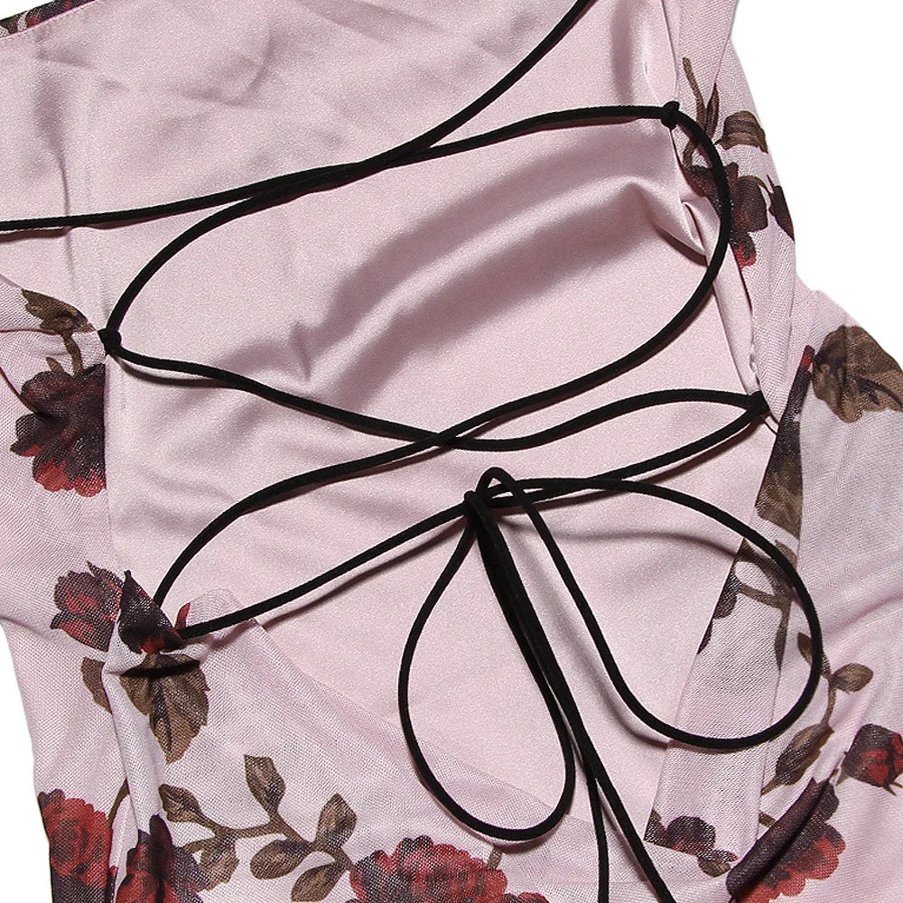 Vestido de verano de gasa con cordones y estampado floral ajustado, vestido largo sexy sin espalda para fiesta, ropa de mujer 2023