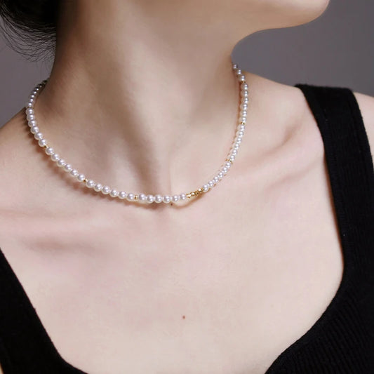 Collar de perlas de oro k bañado en cobre, joyería de plata triturada, cadena de clavícula para mujer