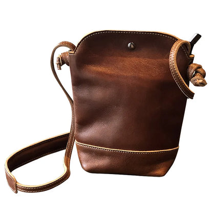 Bolso bandolera cuadrado pequeño de cuero suave para teléfono móvil de mujer, original, retro, hecho a mano, para verano