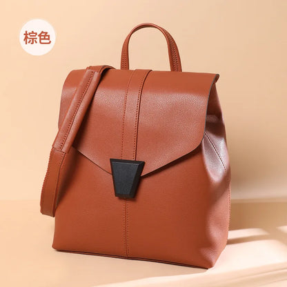 Vertical Square Leather Backpack Women 2022 New Fashion Versatile Backpack High-quality Cowhide Women's School Bag Casual Bag