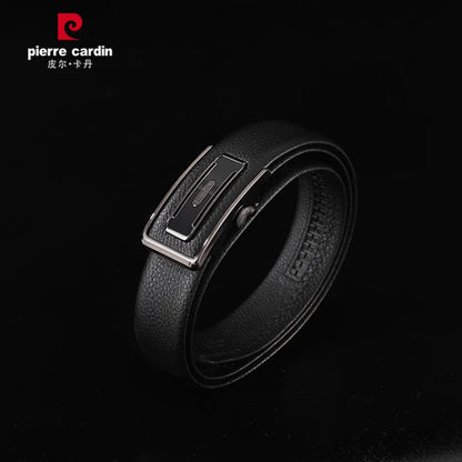 Ceintures en cuir véritable Pierre Cardin pour hommes, ceinture à boucle automatique, ceinture noire