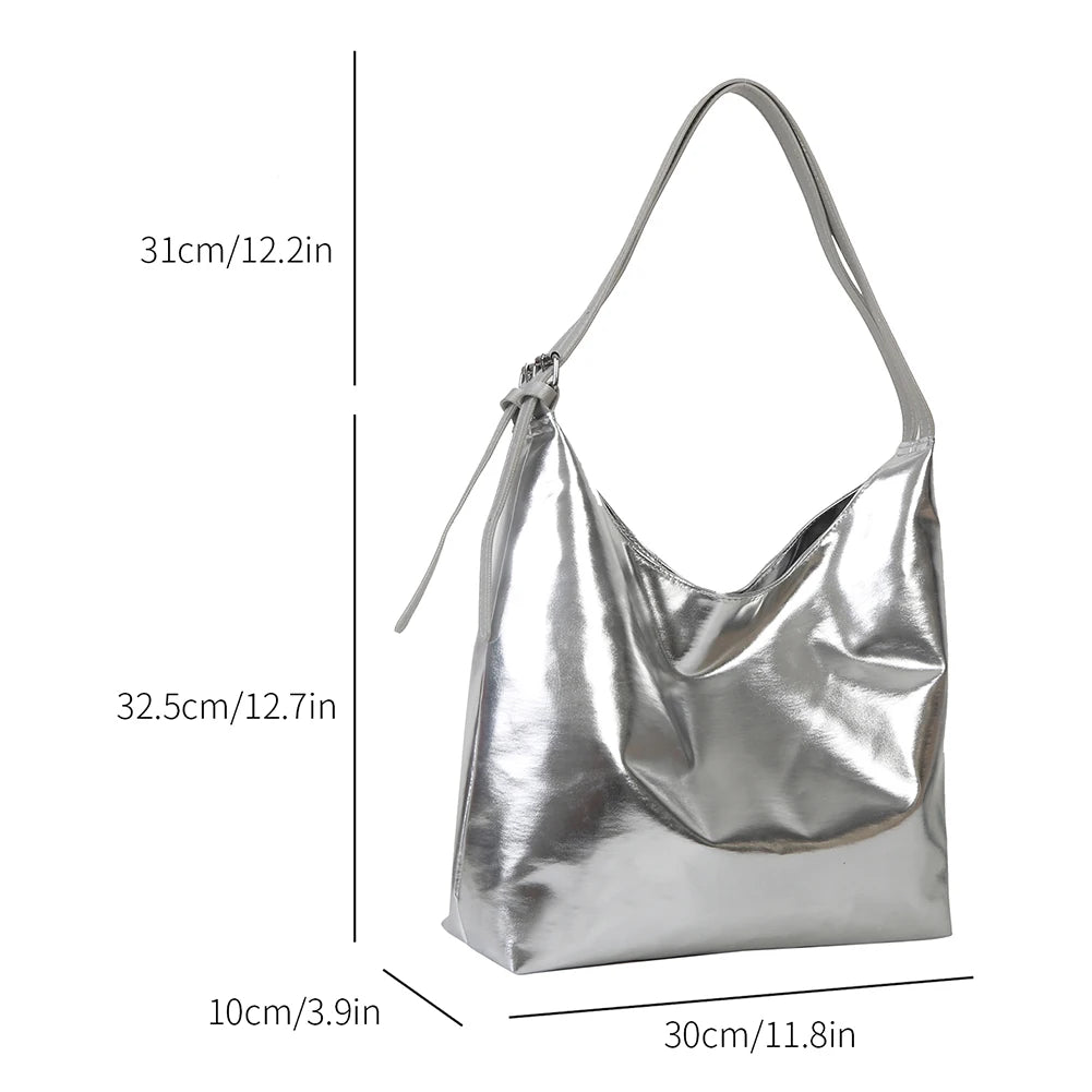 Sac de créateur de luxe pour femme, sac de shopping tendance, sac à main à poignée supérieure en PU, grande capacité, sac fourre-tout décontracté en cuir argenté et doré