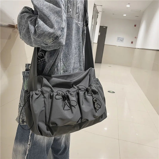 Sac à bandoulière littéraire de marque de mode pour jeunes (style ins féminin) sac de vêtements de travail polyvalent pour amoureux de couleur unie (sac en toile pour homme)