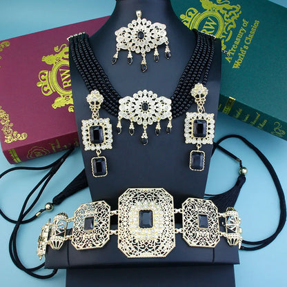 Neovisson Morocco Fashion Style Jewelry Sets Elegent Handmade Kaftan Belt Rope Tassels Beads Necklace Crystal Earring Brooch