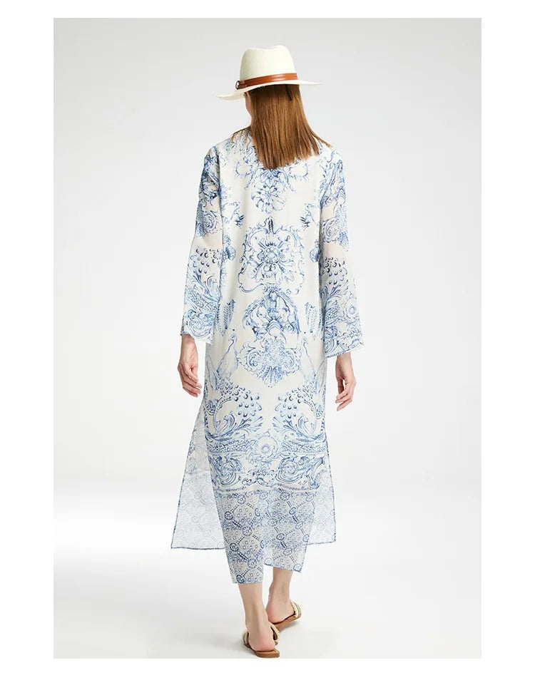 Robe à manches longues en soie imprimée de style chinois pour femmes haut de gamme, robe élégante à col en V pour dames, robe de bal pour femmes