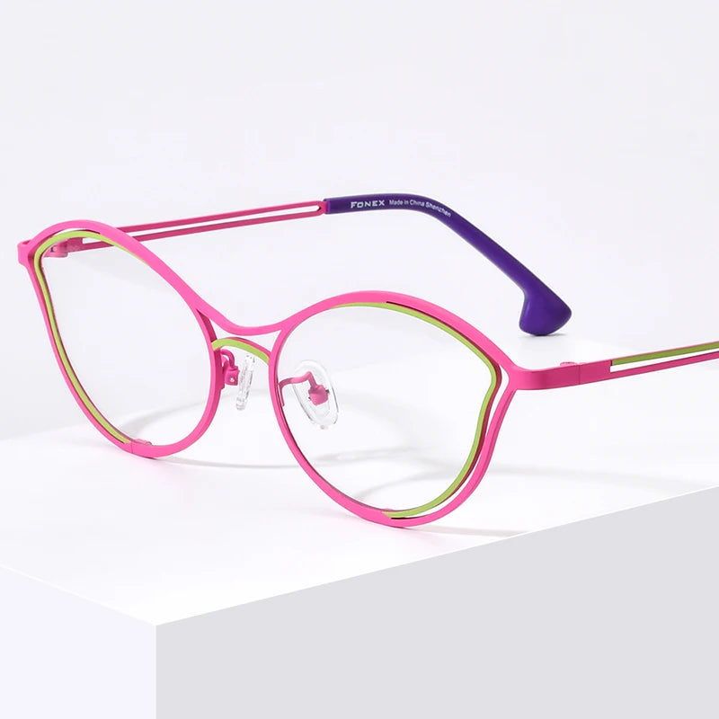 Gafas de titanio puro FONEX para mujer 2024, nuevas gafas de ojo de gato coloridas retro para hombre, gafas F85820