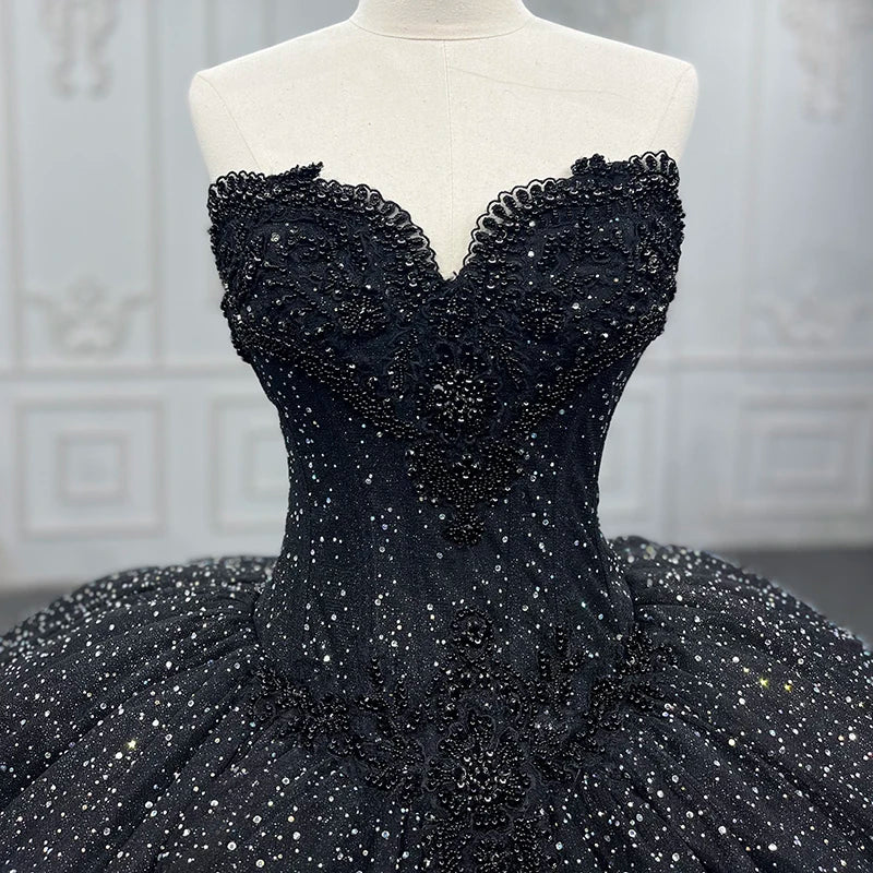 Robe de soirée de luxe exquise noire Quinceanera chérie perlée sans manches robe de bal DY9888 robe de soirée robes de nuit