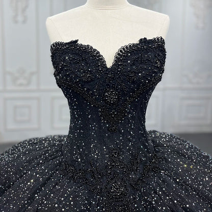 Robe de soirée de luxe exquise noire Quinceanera chérie perlée sans manches robe de bal DY9888 robe de soirée robes de nuit