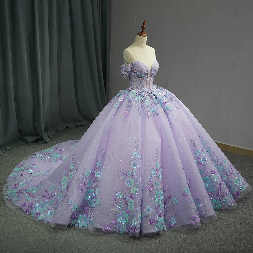 Vestido de fiesta de princesa con escote corazón 2024, vestidos de quinceañera con cuentas y cuentas, vestidos de fiesta de celebridades con flores en 3D, vestidos de 15 años DY6762