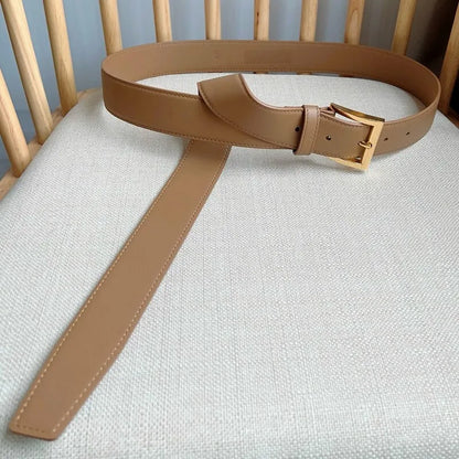 Ceinture longue en cuir de veau 3,5 pour femme Accessoires de mode Ceinture à boucle aiguille en cuir uni pour hommes et femmes