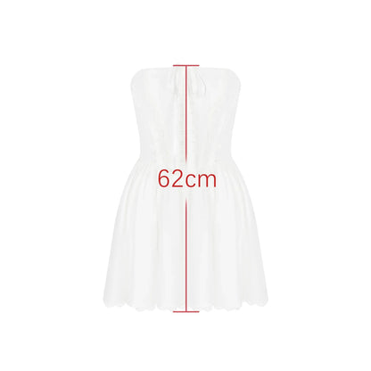 Oligai Women Summer Tulle Skirt Dress 2024 New Arrivals Lace Mini Strapless Party Dresses White Short Sexy A Line Dress Holiday