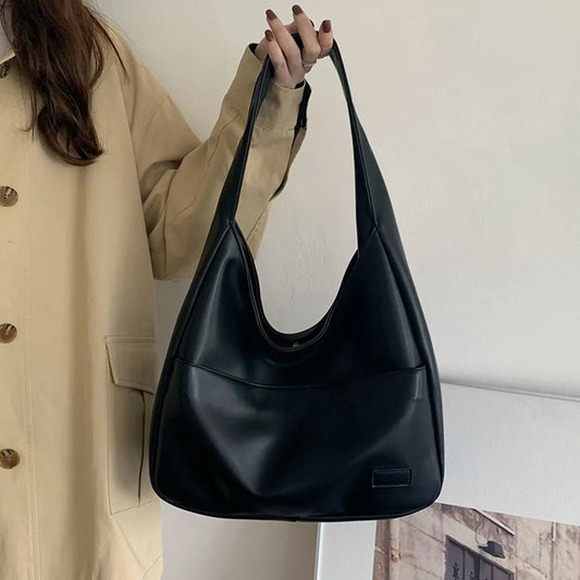 Sac fourre-tout grande capacité pour femme, sac à bandoulière en cuir PU, sac de transport polyvalent, sac à aisselles, sac hobo, sac souple sous les bras