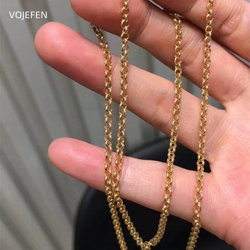 VOJEFEN Long Necklace For Woman 18K Gold O Chain Original Pure Luxury Designer Jewelry K Gold Men Neck Necklaces Luxury Brand