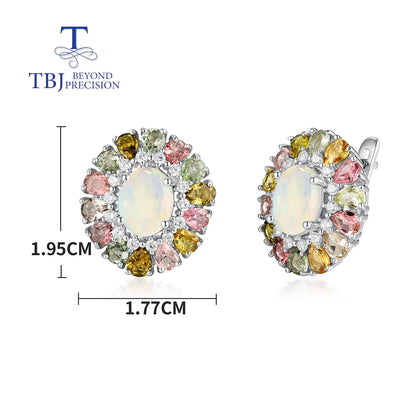 Light Luxury Multi-colored natural Opal Tourmaline Gorgeous Gemstone Ring Earring Set for Women's Anniversary Party S925 silver