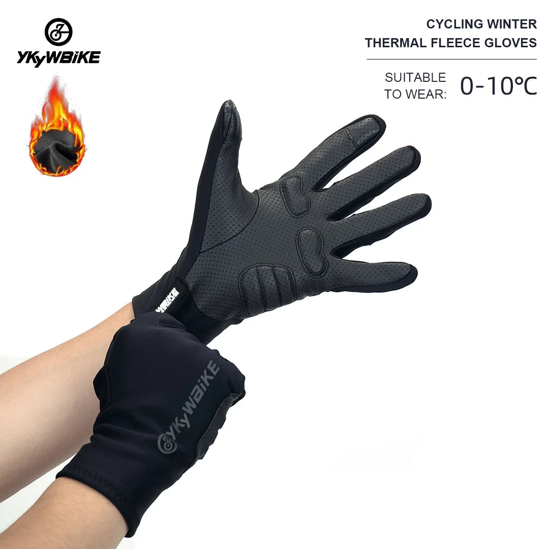 YKYWBIKE Gants de cyclisme d'hiver en polaire thermique pour les doigts, imperméables, coupe-vent, pour le sport en plein air, le vélo, la moto