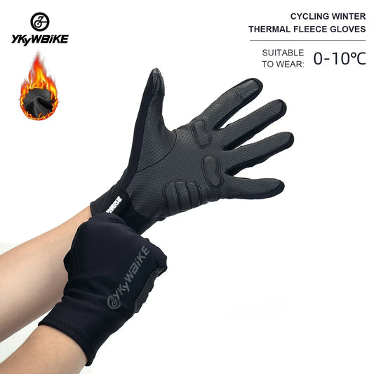 Guantes de ciclismo de invierno YKYWBIKE, térmicos, de forro polar, de dedos completos, impermeables, resistentes al viento, para deportes al aire libre, bicicleta, motocicleta