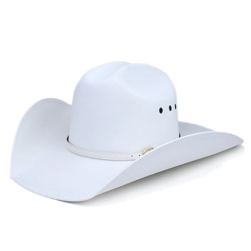 Chapeau de soleil unisexe en cuir blanc rétro avec ceinture Yellowstone pour extérieur, plage, western américain, large bord, cowboy, cowgirl, pincement sur le devant, 57-61 cm