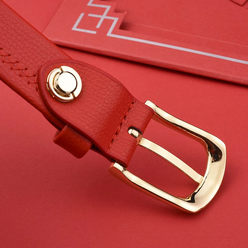 Pierre Cardin Women's  Fashion Genuine Leather Belts Needle buckle waistband for Women Red Belt