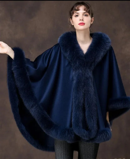 Real Fox Fur Trimming Real Cashmere and Wool Cape Shawls For Women's Wedding Party