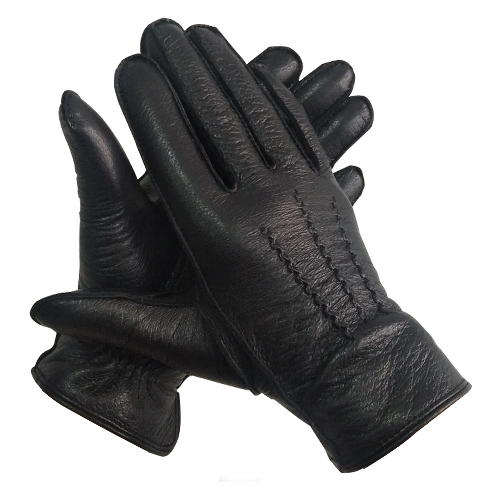 CARTTIGERCAT Deerskin Mens Leather Gloves Full-hand Touchscreeen Winter Warm Wool Lining Moto Driving Riding Gloves