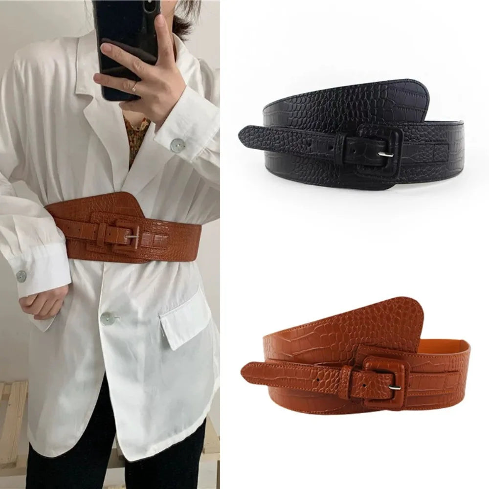 Ceinture large en cuir PU motif crocodile pour femme, manteau, robe, corset, accessoires 2023, mode, luxe, créateur, ceintures pour femme