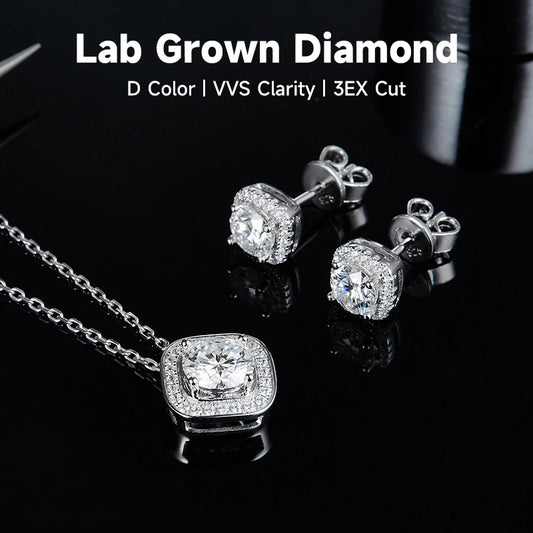 1CT D Color Lab Grown Diamond Women's Jewelry With Certificate High Quality Diamond Necklace Stud Earrings Anniversary Gift