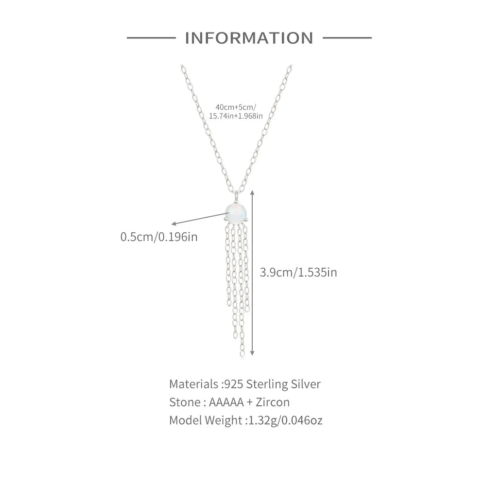 Aide 925 Sterling Silver Opal With Long Tassel Chain Pendant Necklace For Women High Quality K Gold Collar Elegant Fine Jewelry