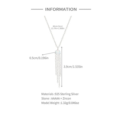 Aide 925 Sterling Silver Opal With Long Tassel Chain Pendant Necklace For Women High Quality K Gold Collar Elegant Fine Jewelry