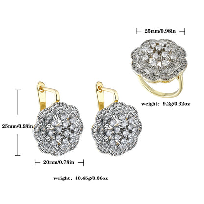 Boucles d'oreilles en or 18 carats plaquées cuivre avec zircon brillant incrusté de polygone, bague pour femmes, décoration de fête de luxe légère