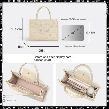 AILUXI Women Handbag 2024 New Fashion Female Cream Seal Large Capacity Commuter Tote Bag Leather Underarm Shoulder Bag