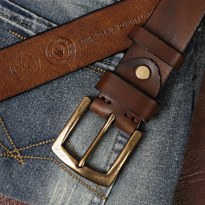 Ceinture en cuir véritable de 3,8 cm pour homme, boucle en cuivre de haute qualité, ceinture décontractée en peau de vache pour jeans, ceinture de cowboy pour homme