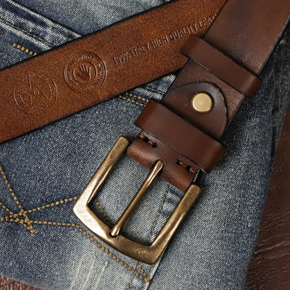 3.8CM Genuine Leather Belt For Men High Quality Copper Buckle Jeans Cowskin Casual Belts Cowboy Waistband Male