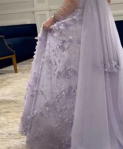 Vestido de noche, vestido formal de fiesta, tirantes transparentes, corte en A, largo hasta el suelo, flores, tul, vestidos de ocasión a medida, Arabia Saudita