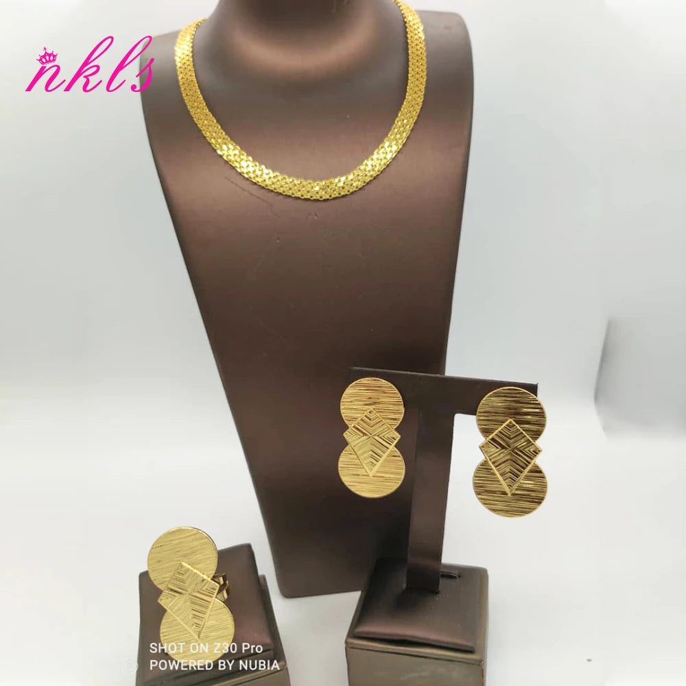 Ensembles de bijoux pour femmes couleur or chaîne de luxe design boucles d'oreilles bague éthiopienne la dernière vente chaude bijoux africains nigérians fête