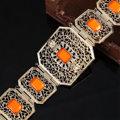 Ceinture en métal marocaine pour robe de mariée pour femme, chaîne de corps, décoration de taille dorée, longueur réglable, cadeau de mariée