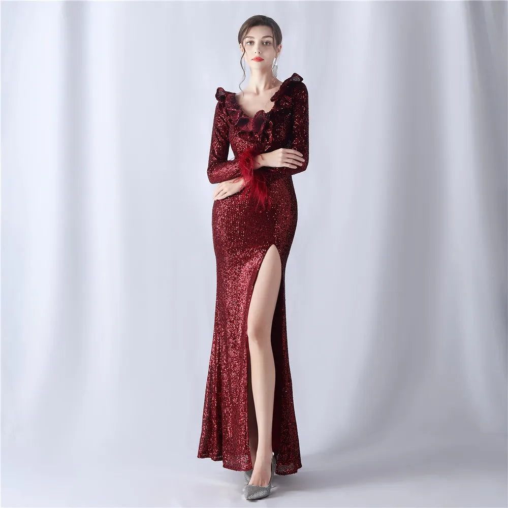 Elegant and Pretty Women's Sequin Dress, Long Sleeve Dresses, Prom, Party, Formal, Luxury, Evening, Special Events Occasion 2023