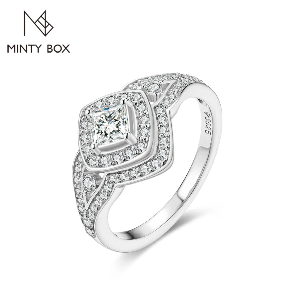 Anillo de compromiso de plata MINTYBOX D VVS1 con diamantes de moissanita S925 para mujer, 0,792 ct, chapado en oro K vintage, joyería fina certificada