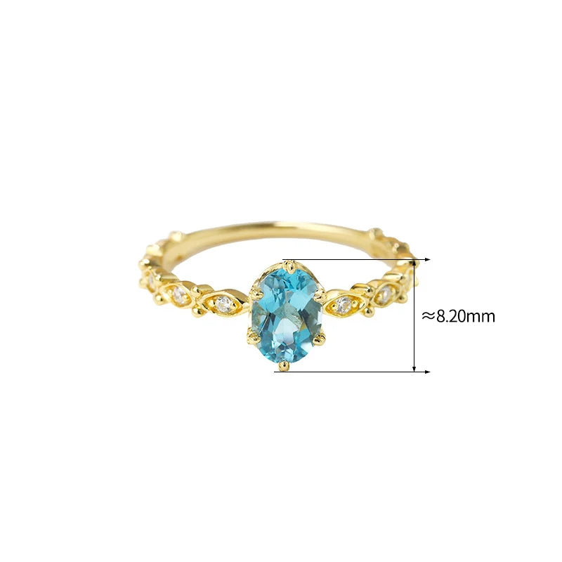 Bagues en topaze naturelle LAMOON pour femmes, bague en pierre précieuse, topaze bleue, argent sterling 925, plaqué or K, fiançailles, mariage, RI178