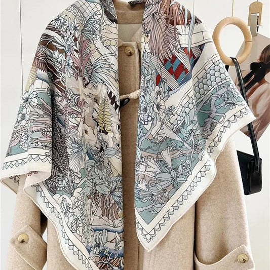 Large Square Blanket Wool Scarf Shawl Cape 2023 Double-Sided Prints Womens Winter Scarves Foulard Echarpe 130*130cm