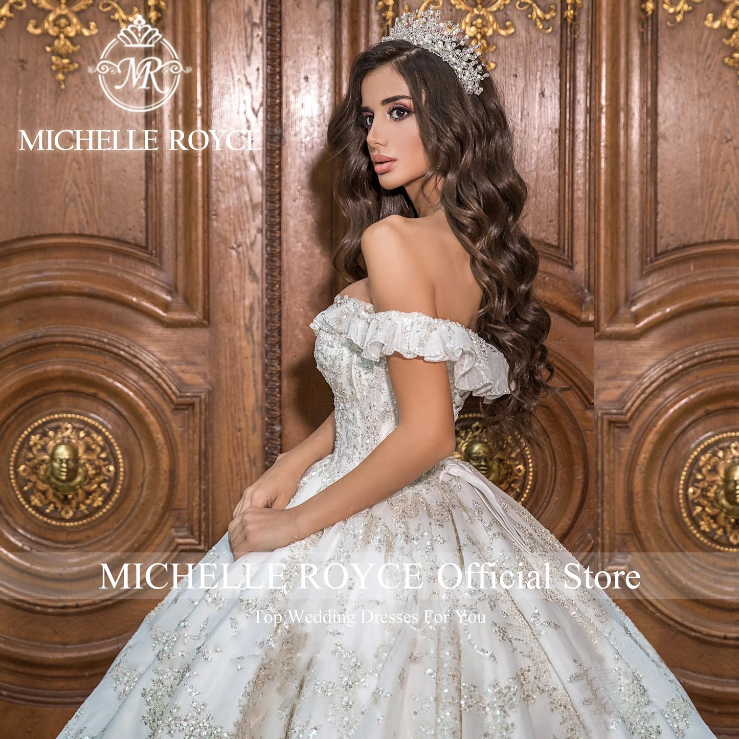 Robe de mariée de luxe Michelle Royce 2023 Robe de mariée à volants en cœur Robe de mariée à épaules dénudées à paillettes Robes de mariée