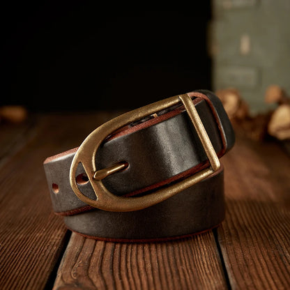 Ceinture en cuir de vachette rétro fait à la main avec boucle ardillon en cuivre pour homme, sangle vintage en cuir véritable pour jeans, pantalon de mode