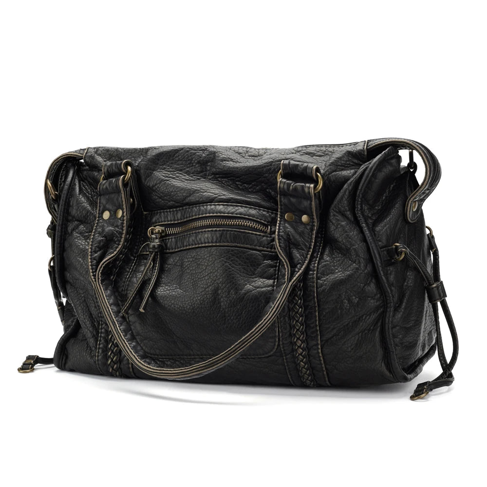 Bolso de mano Annmouler de gran capacidad para mujer, bolso de mano de piel sintética, bolso de hombro de piel lavada vintage, bolso de calidad para mujer