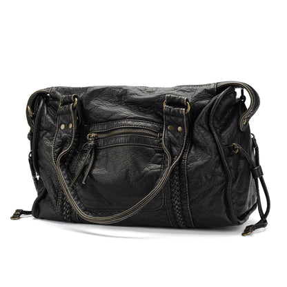 Annmouler Sac à main grande capacité pour femme Sac fourre-tout en cuir synthétique Sac à bandoulière vintage en cuir lavé Sac de qualité pour femme