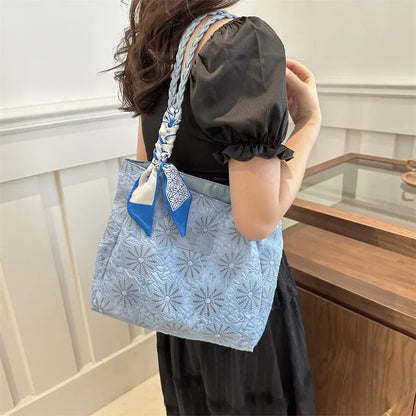 Women Fashionable Tote Bags Casual Versatile Commuting Shoulder Bag Large Capacity Student Class Nylon Handbag