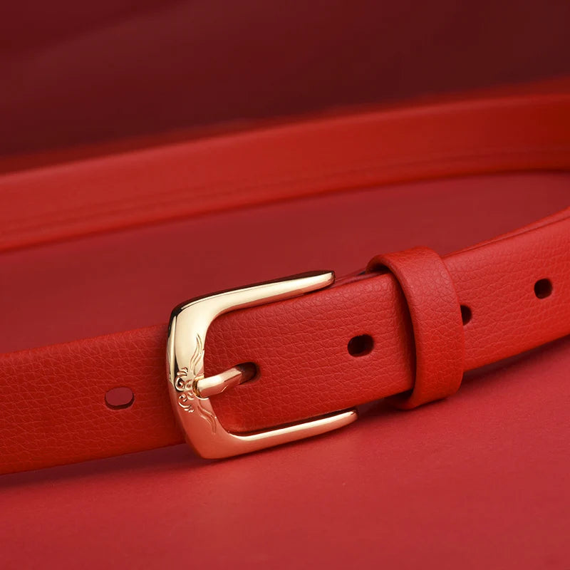 Pierre Cardin Women's  Fashion Genuine Leather Belts Needle buckle waistband for Women Red Belt