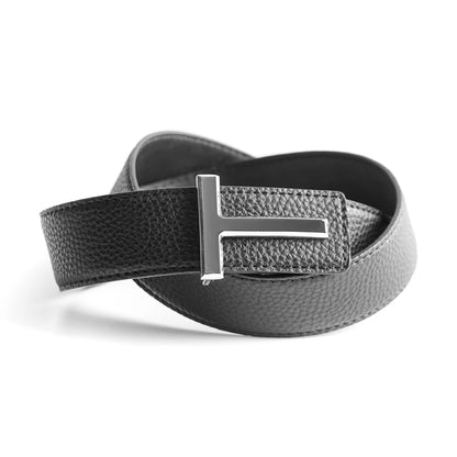 Top Luxury Designer Brand Brass T Buckle Belt Men High Quality Women Genuine Real Leather Dress Strap for Jeans Waistband Grey