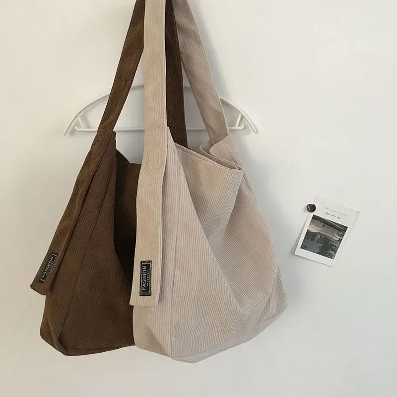 Grand sac à bandoulière en velours côtelé pour femme, sac fourre-tout en toile de coton, sacs à main pour femme, sacs de voyage réutilisables